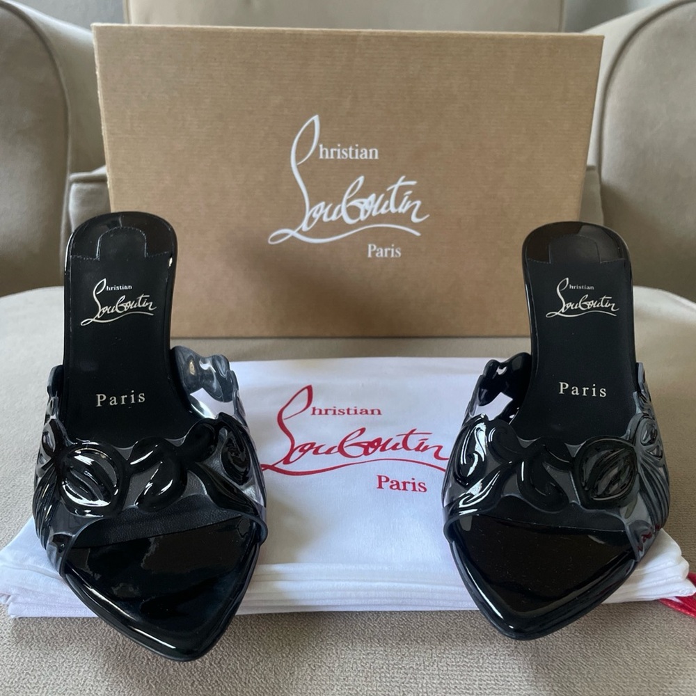 Christian Louboutin Women’s Apostropha Petunia Slide Sandal In Black size 38